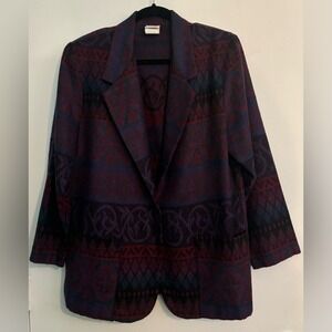 Vintage Haband! Womens Multi-Print Blazer Sz Med Jewel Tones Pockets Made in USA